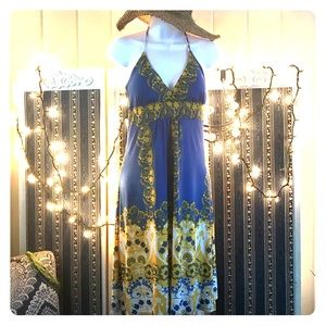 Dress, blue/yellow print